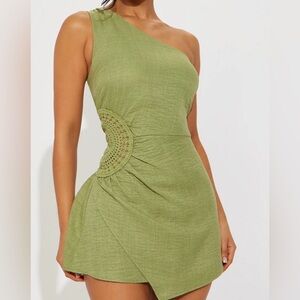 Fashion Nova Seaside Linen Romper - Green